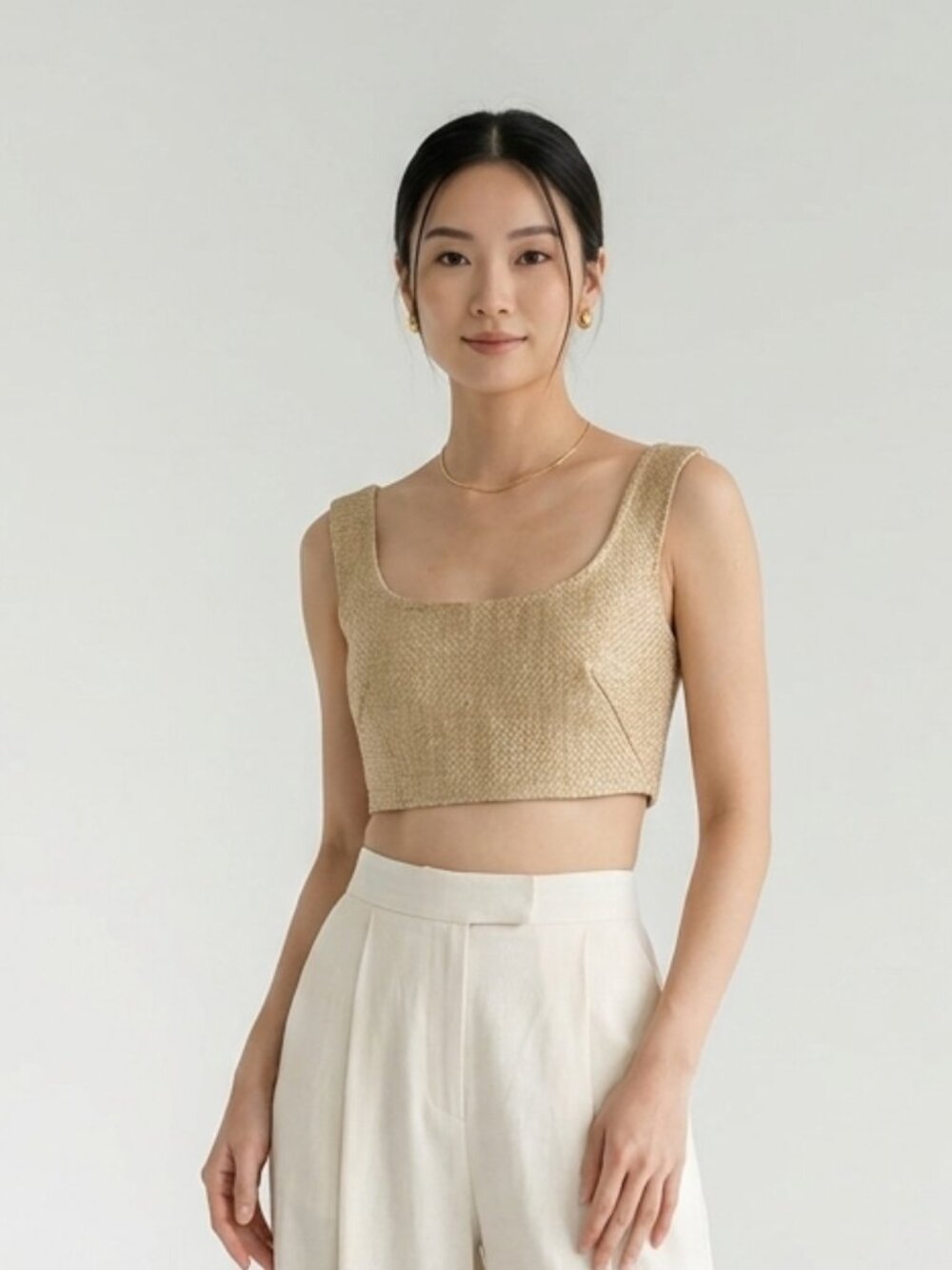 Antonio Melani Bungalow Crop Tank Jute Tan Woven Beach Summer 6 NWT